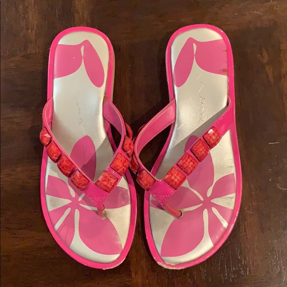 nina size 1 girls pink with beads flip flops